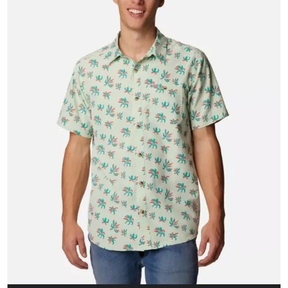 Columbia Omni Shade Short Sleeve Shirt Button Front Floral Men’s UPF 30 XL - Picture 1 of 10